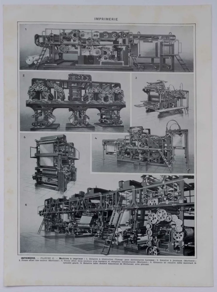 Machines d’imprimerie, planche technique originale 1930