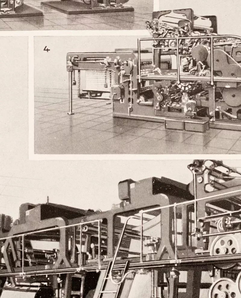 Machines d’imprimerie, planche technique originale 1930 – détail de la planche ancienne