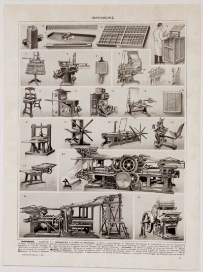 Machines d’imprimerie, planche technique originale 1930