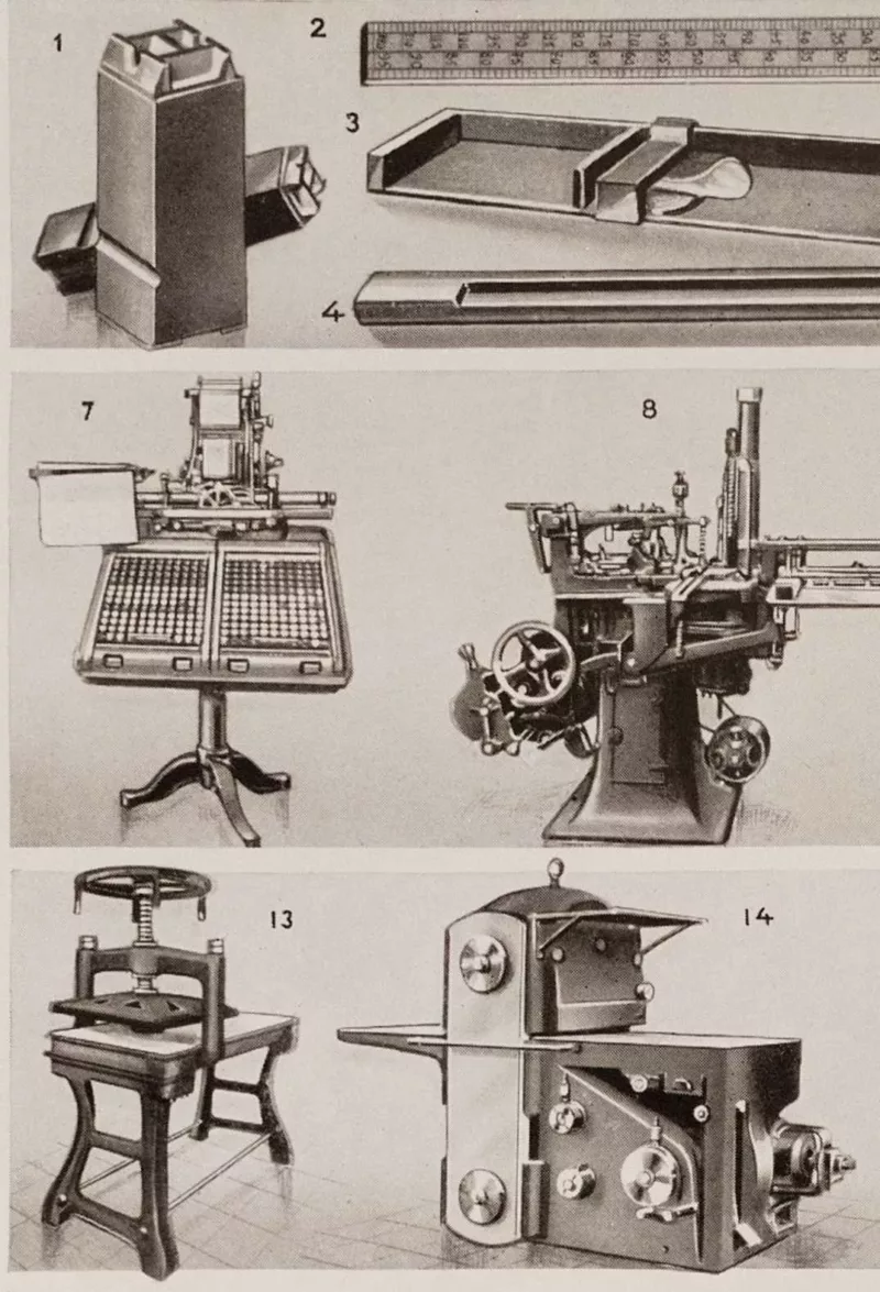 Machines d’imprimerie, planche technique originale 1930 – verso du document ancien