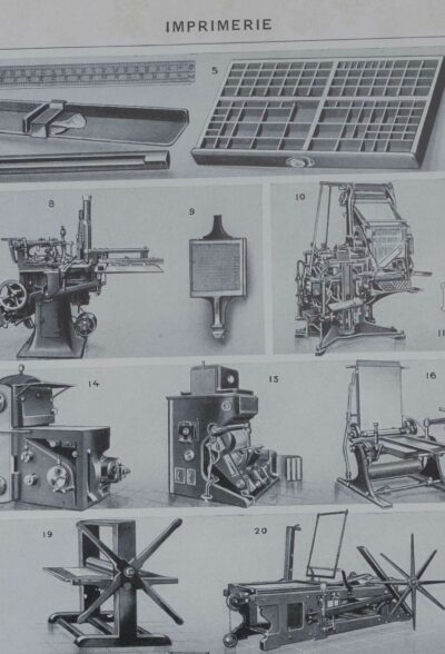 Machines d’imprimerie, planche technique originale 1930