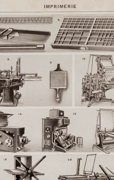 Machines d’imprimerie, planche technique originale 1930