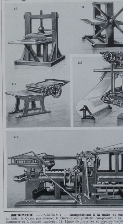 Machines d’imprimerie, planche technique originale 1930