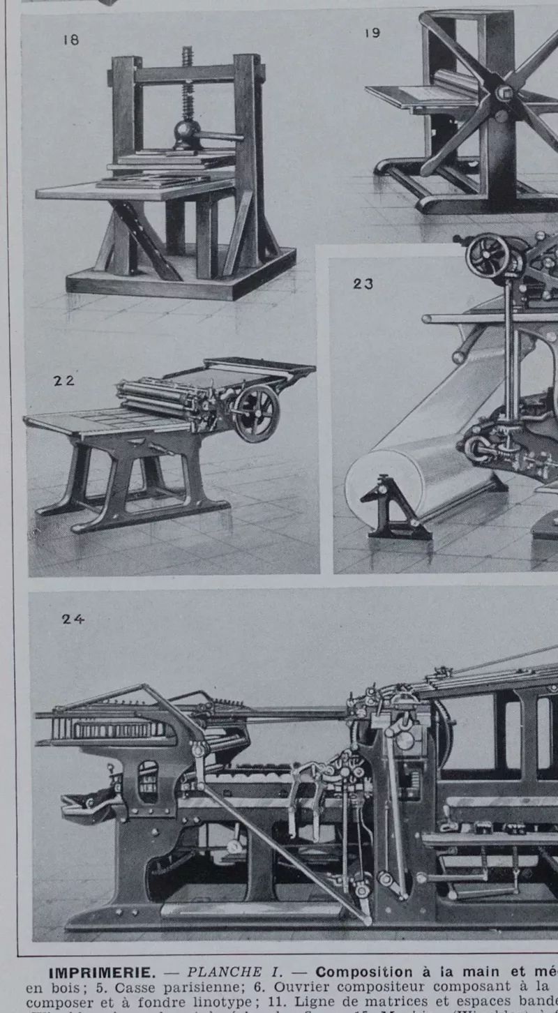 Machines d’imprimerie, planche technique originale 1930 – détail du verso