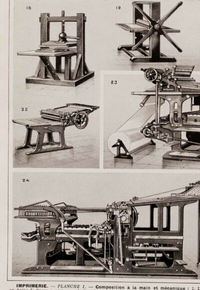 Machines d’imprimerie, planche technique originale 1930
