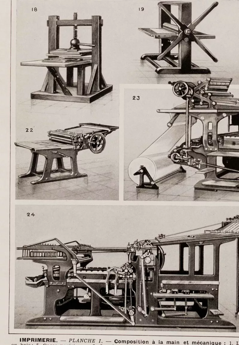 Machines d’imprimerie, planche technique originale 1930 – détail du verso