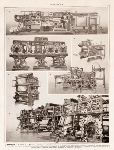 Machines d’imprimerie, planche technique originale 1930