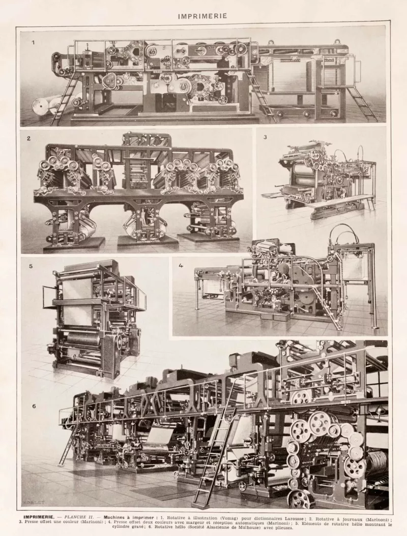 Machines d’imprimerie, planche technique originale 1930 – planche ancienne entière