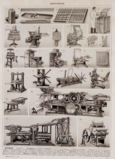 Machines d’imprimerie, planche technique originale 1930