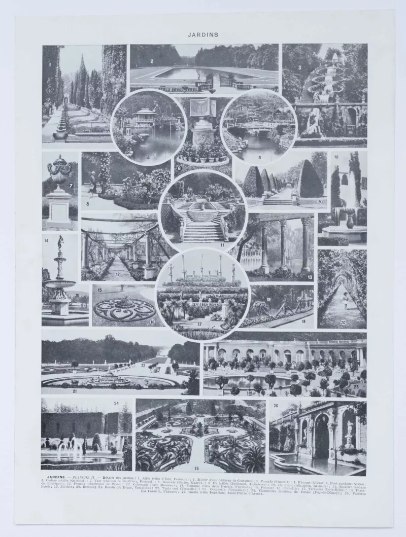 jardin-arbres-ornement-II-a20 Jardins du monde, botanique et architecture, planche 1930 – verso du document ancien