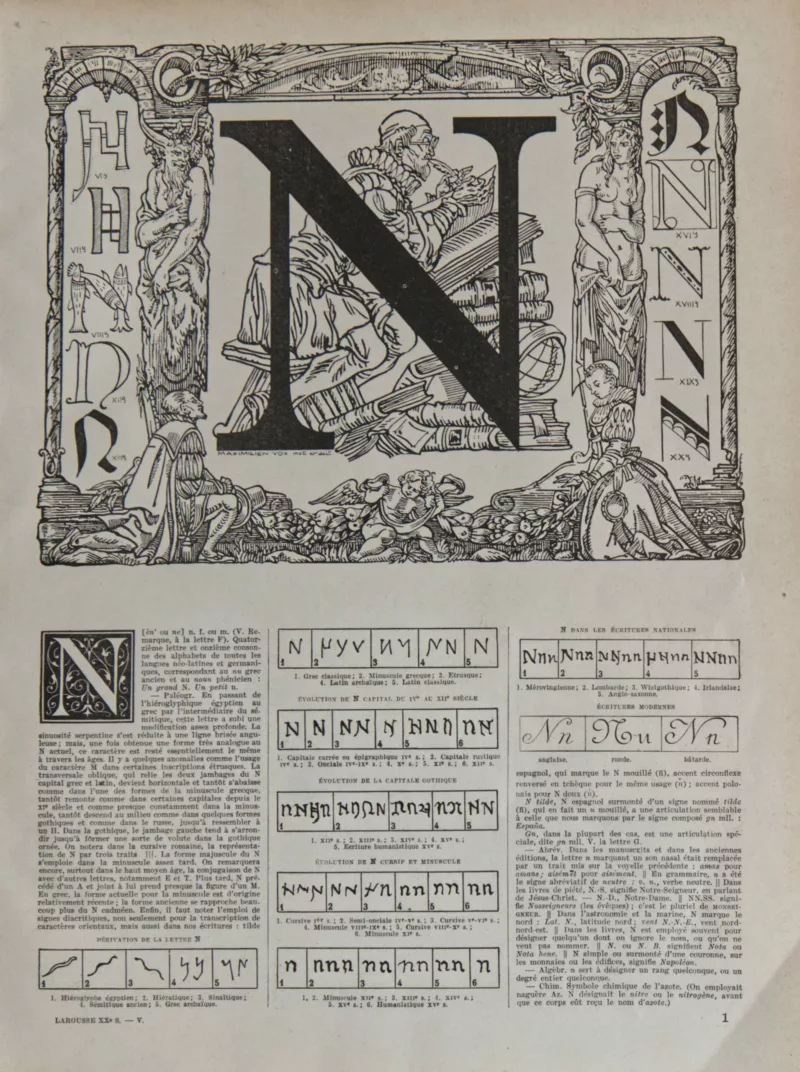 lettreN Lettre N, typographie de Maximilien Vox, planche originale 1932