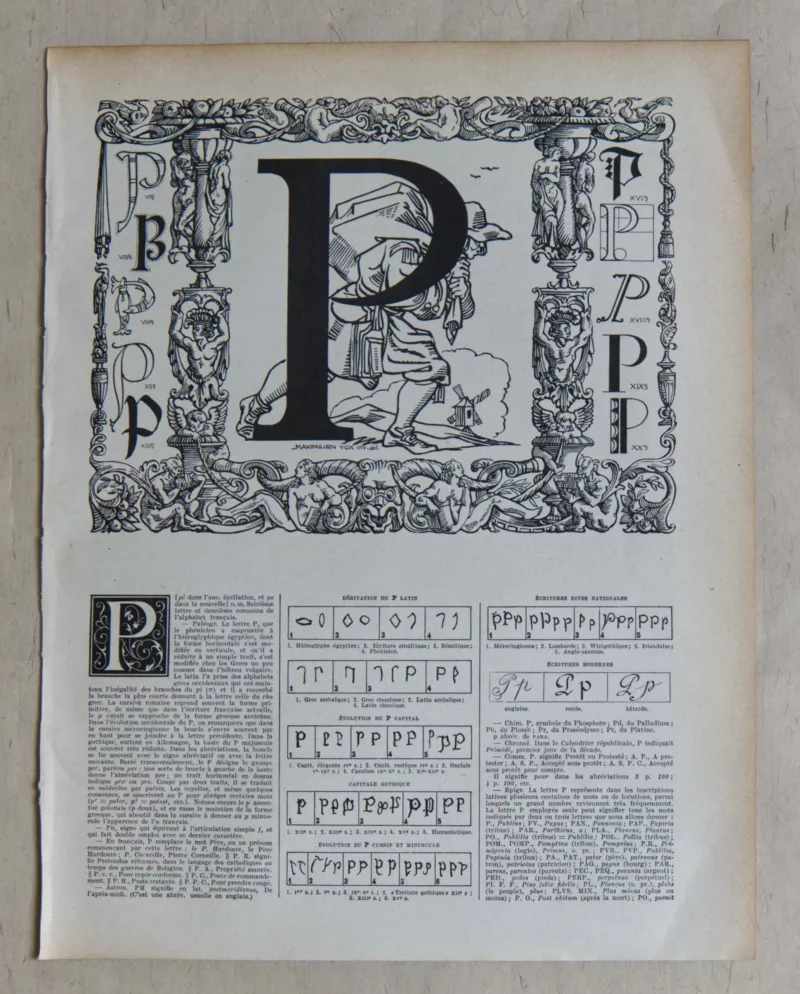 lettreP Lettre P, typographie de Maximilien Vox, planche originale 1932