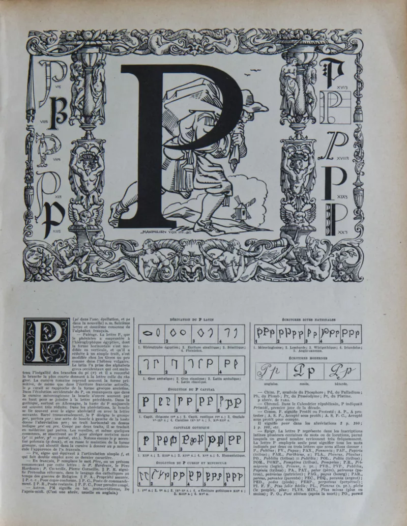 lettreP Lettre P, typographie de Maximilien Vox, planche originale 1932