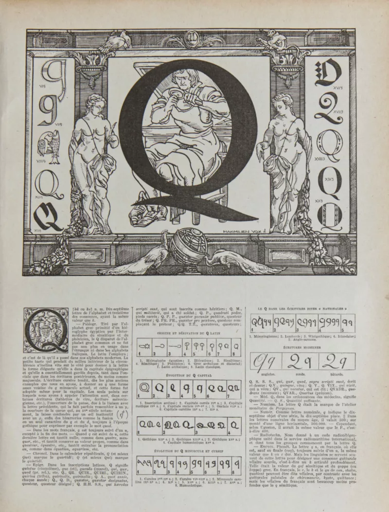 lettreQ Lettre Q, typographie de Maximilien Vox, planche originale 1932