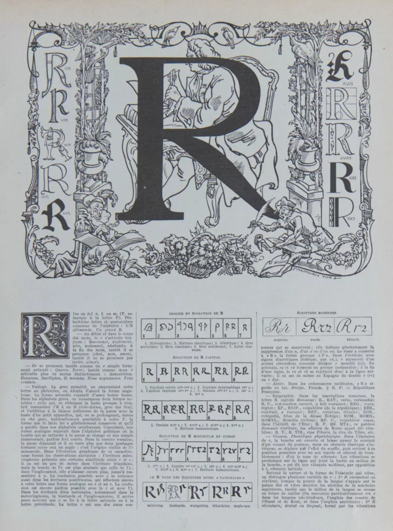 lettreR Lettre R, typographie de Maximilien Vox, planche originale 1932