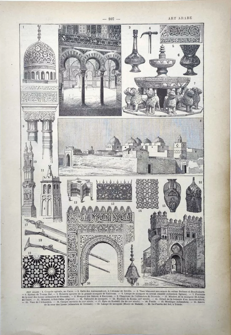 LU11922ARAB-R-art-arabe Art arabe, architecture, objets et motifs décoratifs, planche ancienne de 1922