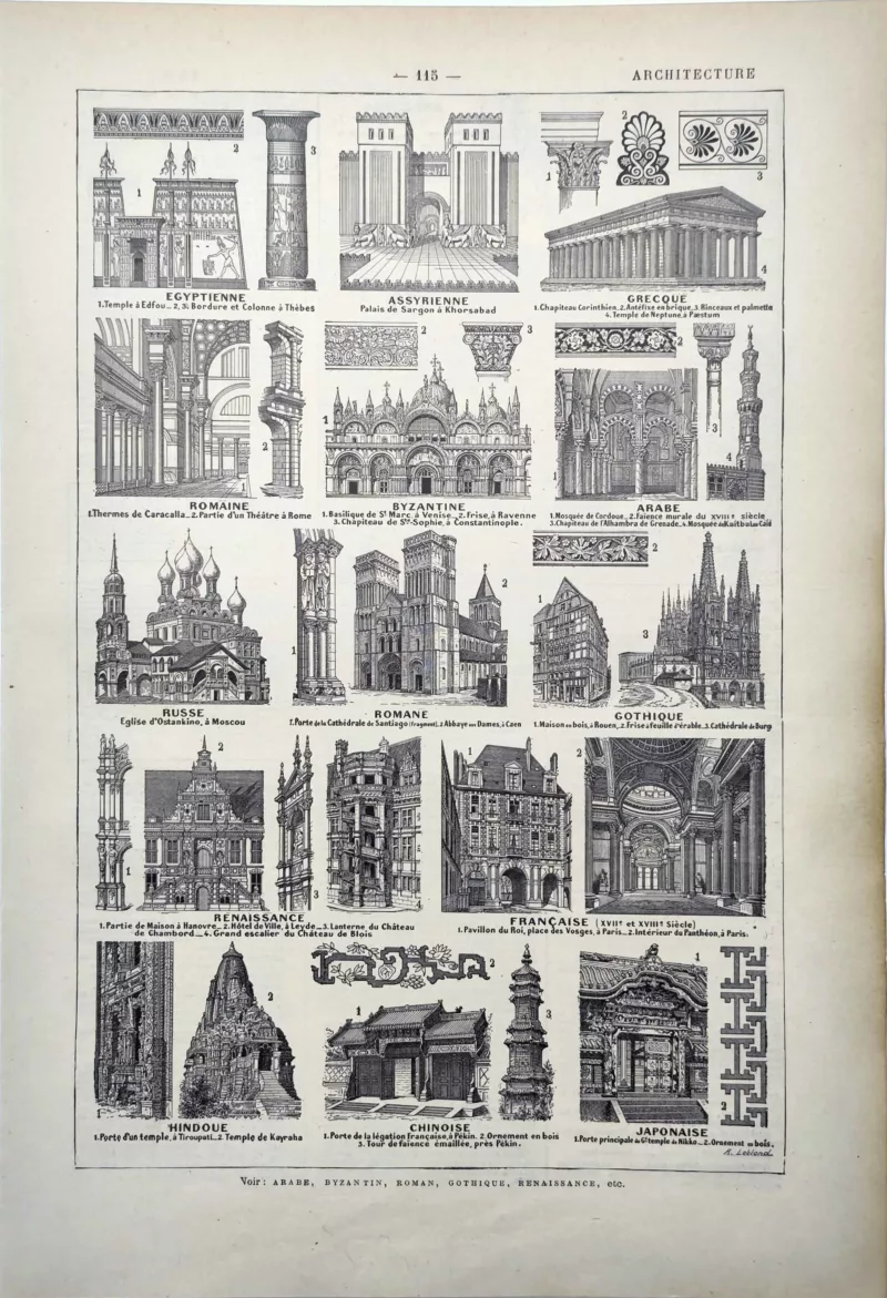 LU11922ARCH-R-architecture Styles architecturaux du monde, de l’Antiquité à l’époque moderne, planche de 1922