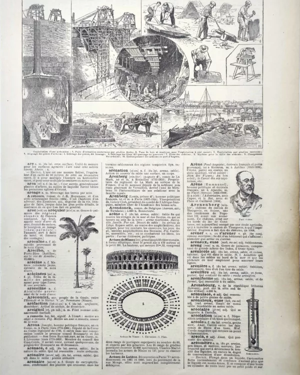 LU11922ARDO-R-ardoisiere Ardoisière, extraction, débitage et transport de l’ardoise, planche ancienne de 1922