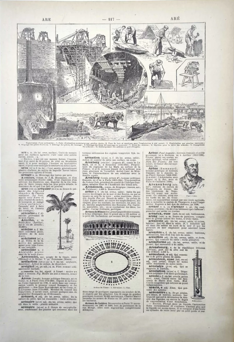 LU11922ARDO-R-ardoisiere Ardoisière, extraction, débitage et transport de l’ardoise, planche ancienne de 1922