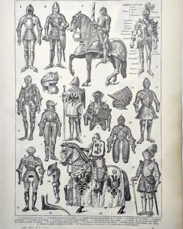 LU11922ARMU-R-armures Armures de chevaliers, harnois et casques des XVe et XVIe siècles, planche de 1922