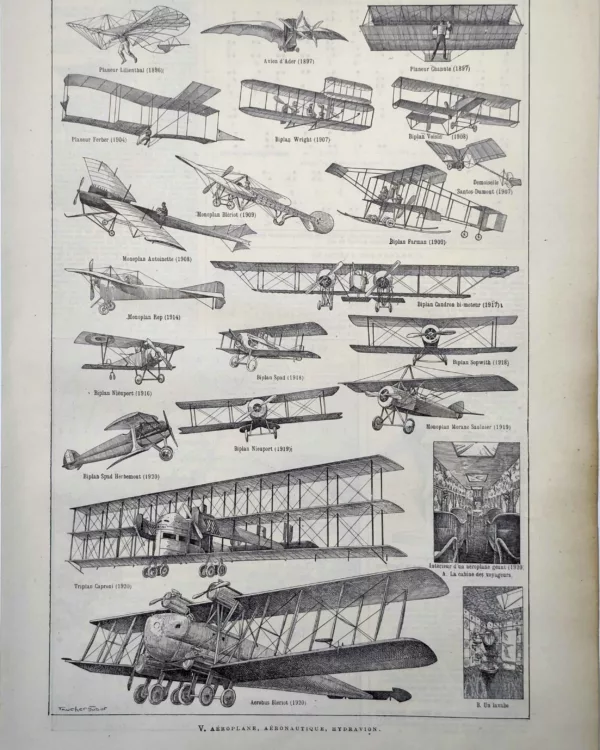 LU11922AVIA-R-aviation Aviation, planeurs, biplans et avions des pionniers, planche ancienne de 1922