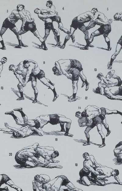 Lutte, 40 prises et mouvements, planche sportive 1930