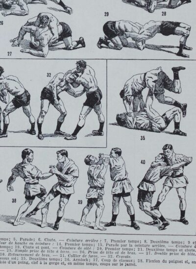 Lutte, 40 prises et mouvements, planche sportive 1930