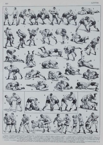 Lutte, 40 prises et mouvements, planche sportive 1930