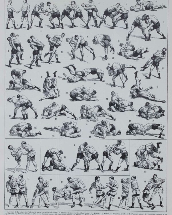 Lutte, 40 prises et mouvements, planche sportive 1930