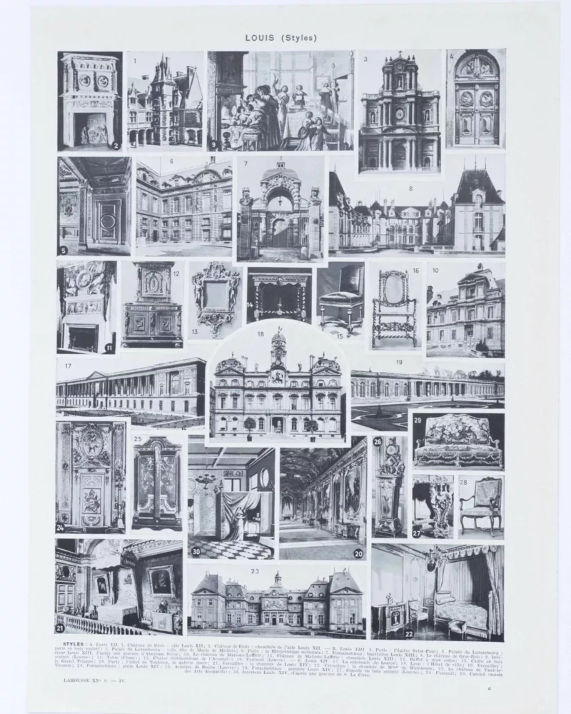 Styles Louis, mobilier et architecture française, planche 1930 – planche ancienne entière