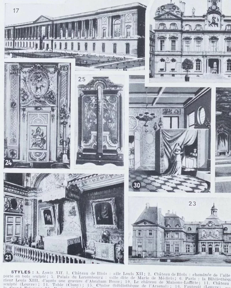 Styles Louis, mobilier et architecture française, planche 1930 – planche encadrée en décoration murale