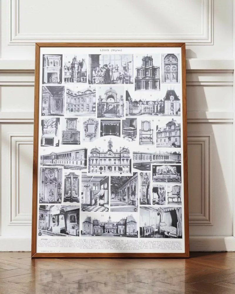 Styles Louis, mobilier et architecture française, planche 1930 – détail de la planche ancienne