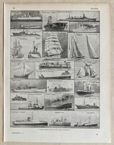 Navires, planche encyclopédique originale 1930