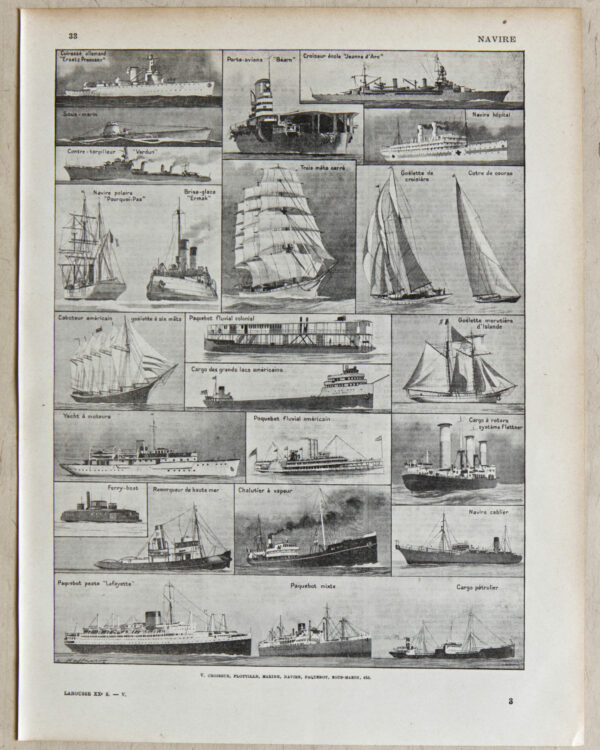 Navires, planche encyclopédique originale 1930