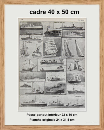 Navires, planche encyclopédique originale 1930
