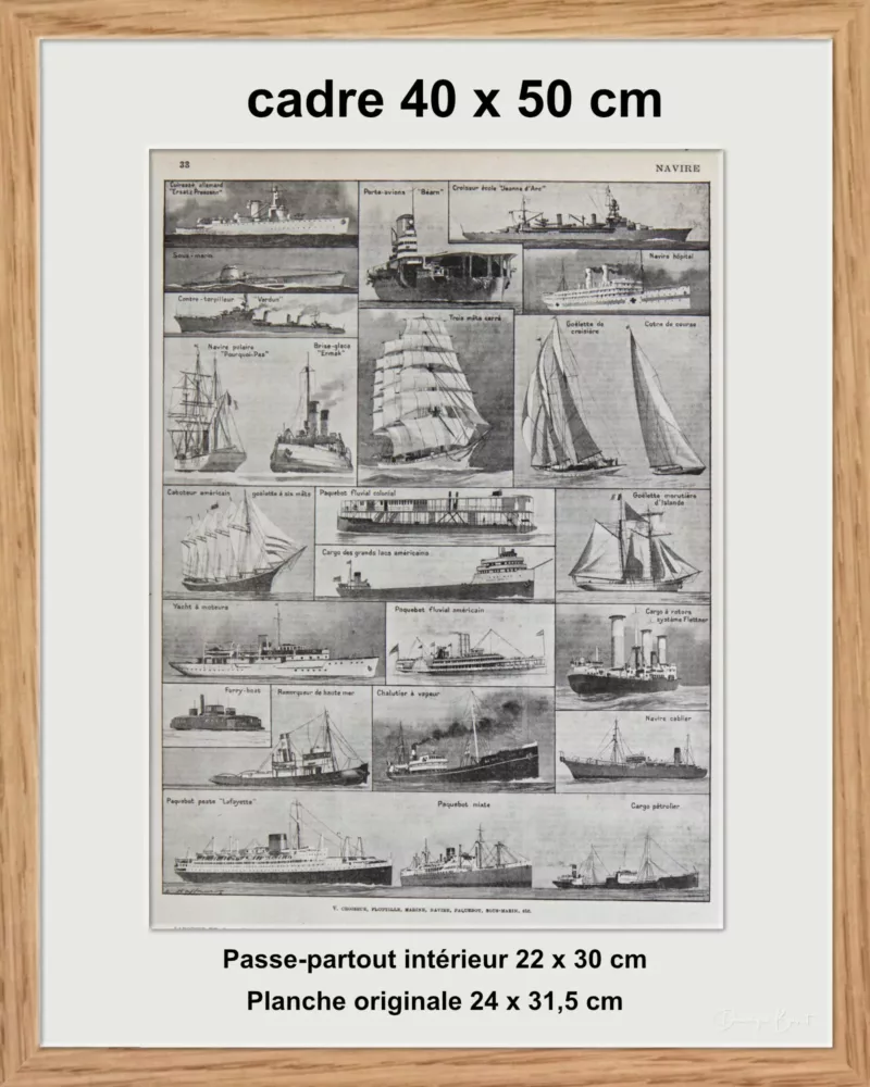Navires, planche encyclopédique originale 1930