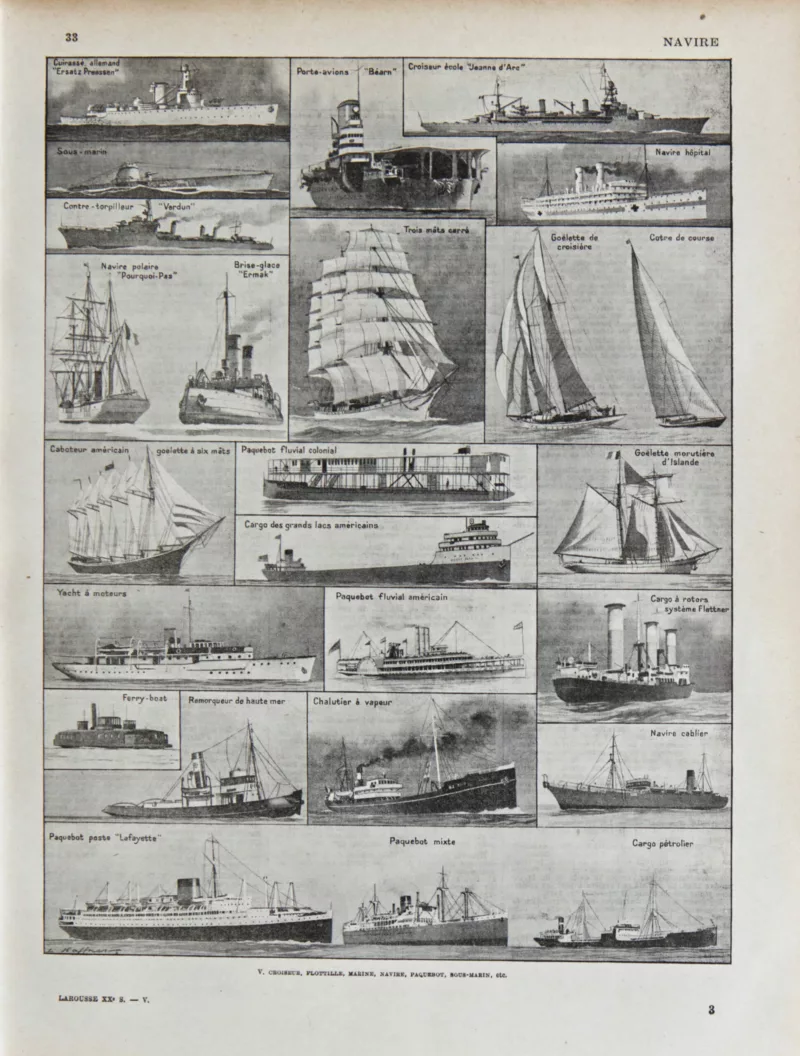Navires, planche encyclopédique originale 1930