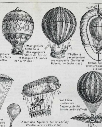 Aérostation, ballons et dirigeables, planche originale 1897