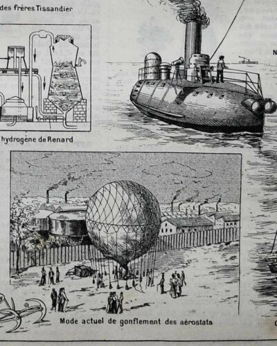 Aérostation, ballons et dirigeables, planche originale 1897