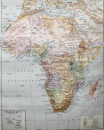 Afrique, carte, illustrations naturalistes, planche originale 1897