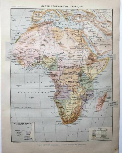 Afrique, carte, illustrations naturalistes, planche originale 1897
