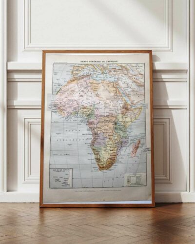 Afrique, carte, illustrations naturalistes, planche originale 1897