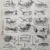 Agriculture, machines et outils, deux planches originales 1897 – planche ancienne entière