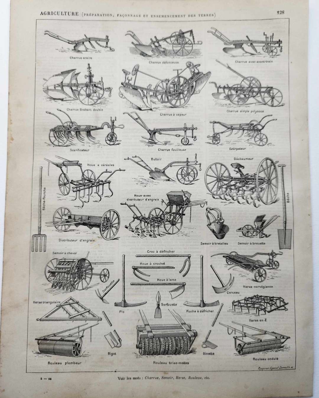 Planche ancienne originale consacrée à l'agriculture