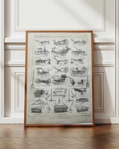 Agriculture, machines et outils, deux planches originales 1897