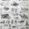 Agriculture, machines et outils, deux planches originales 1897 – verso du document ancien