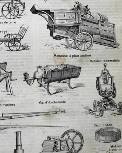Agriculture, machines et outils, deux planches originales 1897