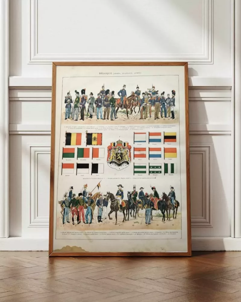 Belgique, Le cœur de l’Europe, planche originale de 1897 – planche encadrée en décoration murale