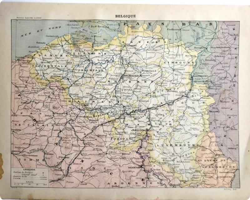 Belgique, Le cœur de l’Europe, planche originale de 1897 – planche ancienne entière