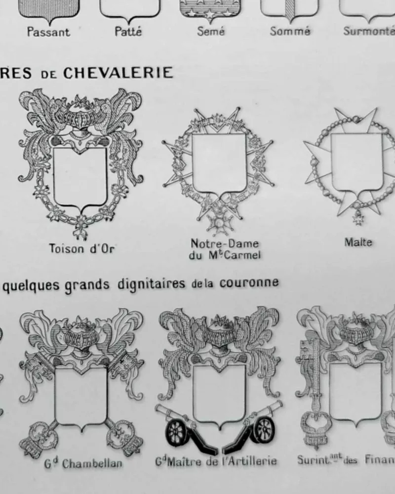 Blasons et héraldique, planche encyclopédique 1948 – verso encadré en décoration murale